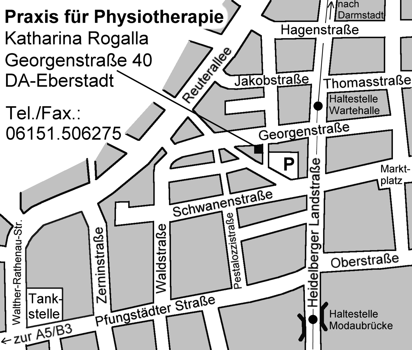 Lageplan der Praxis für Physiotherapie Katharina Rogalla Eberstadt